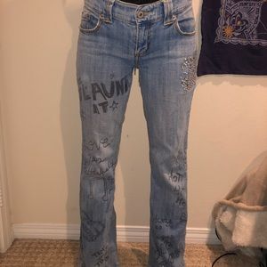 Bootcut Jeans with Rhinestones and Writing